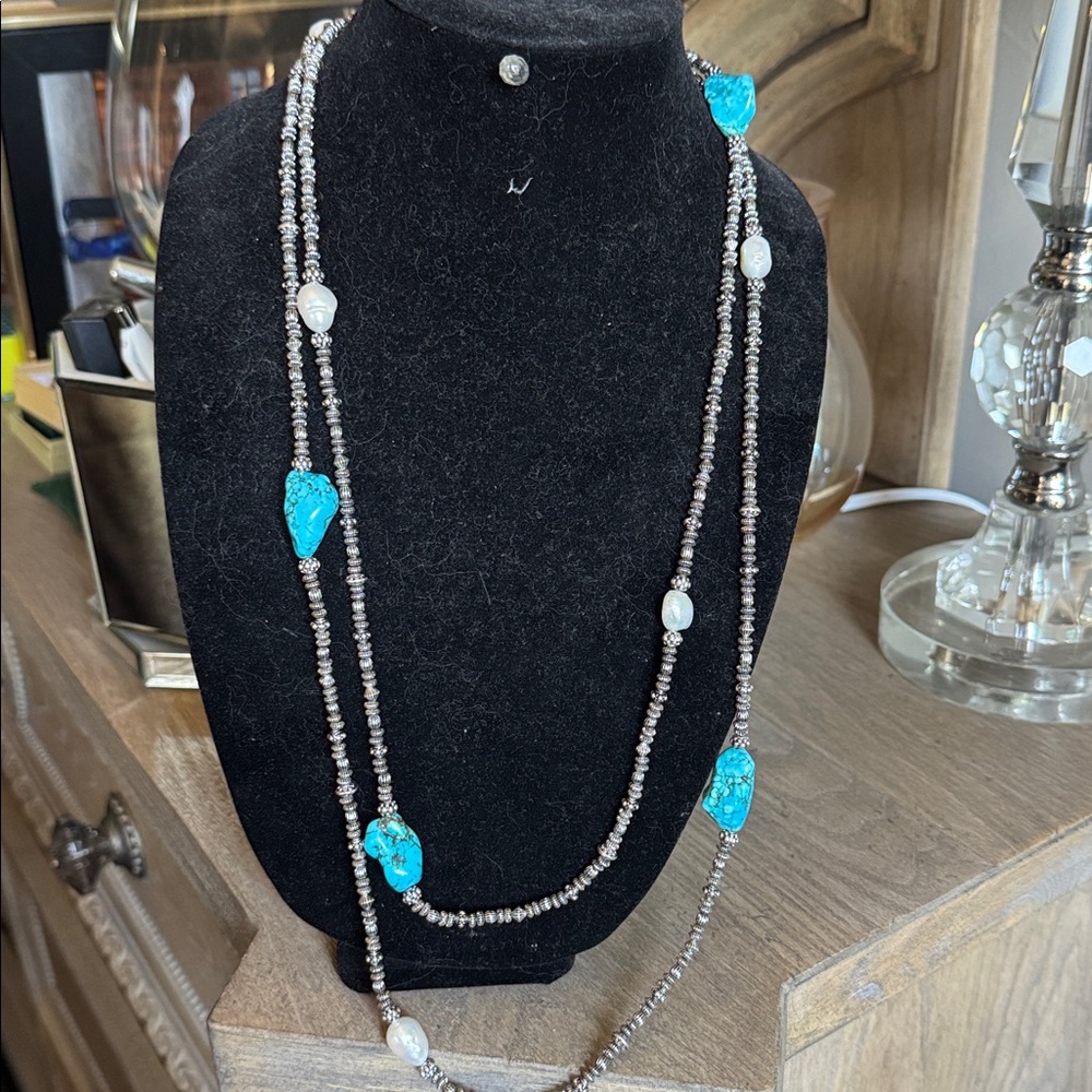 Long Beaded Necklace with Turquoise Accents made by Patricia Nash